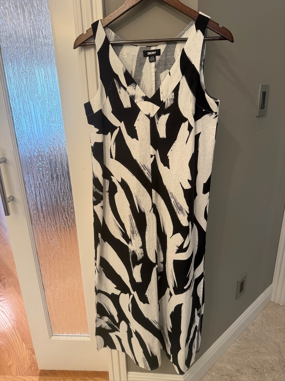 DKNY NWOT Linen Blend Abstract Print Sleeveless Midi Dress XS